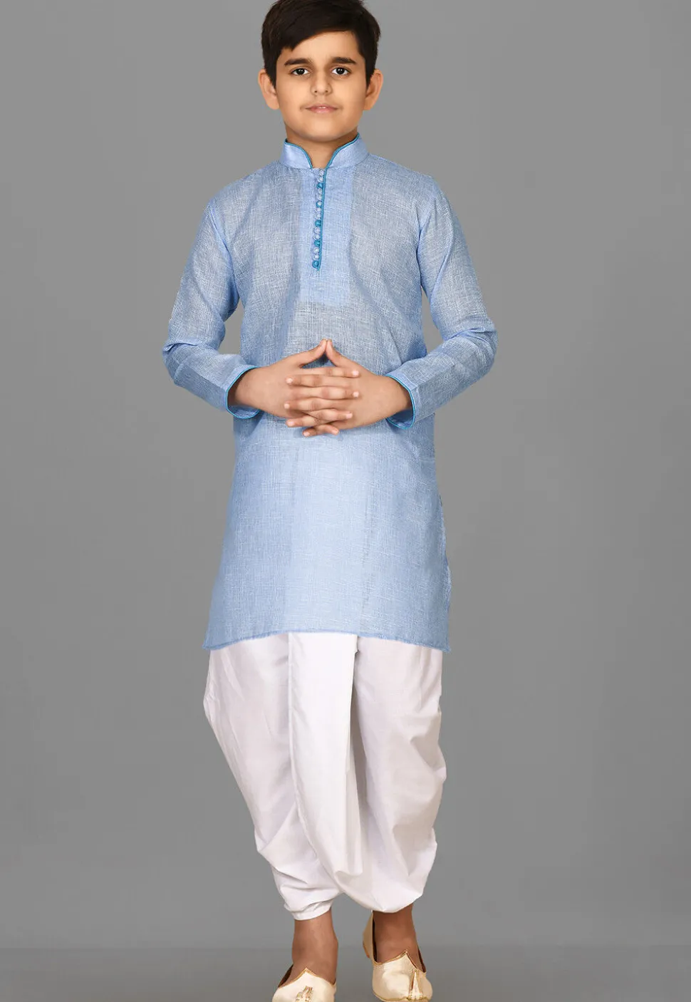 Solid Color Cotton Dhoti Kurta in Light Blue