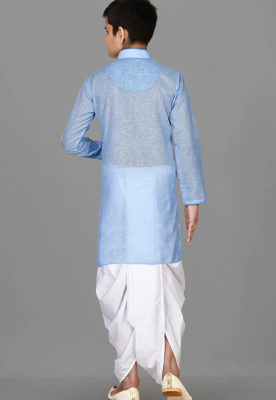 Solid Color Cotton Dhoti Kurta in Light Blue