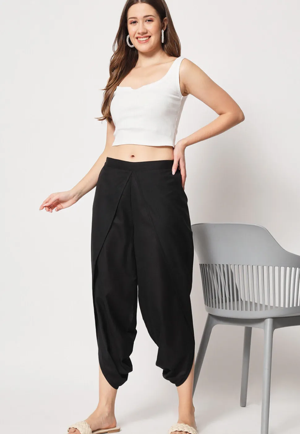 Solid Color Cotton Dhoti in Black