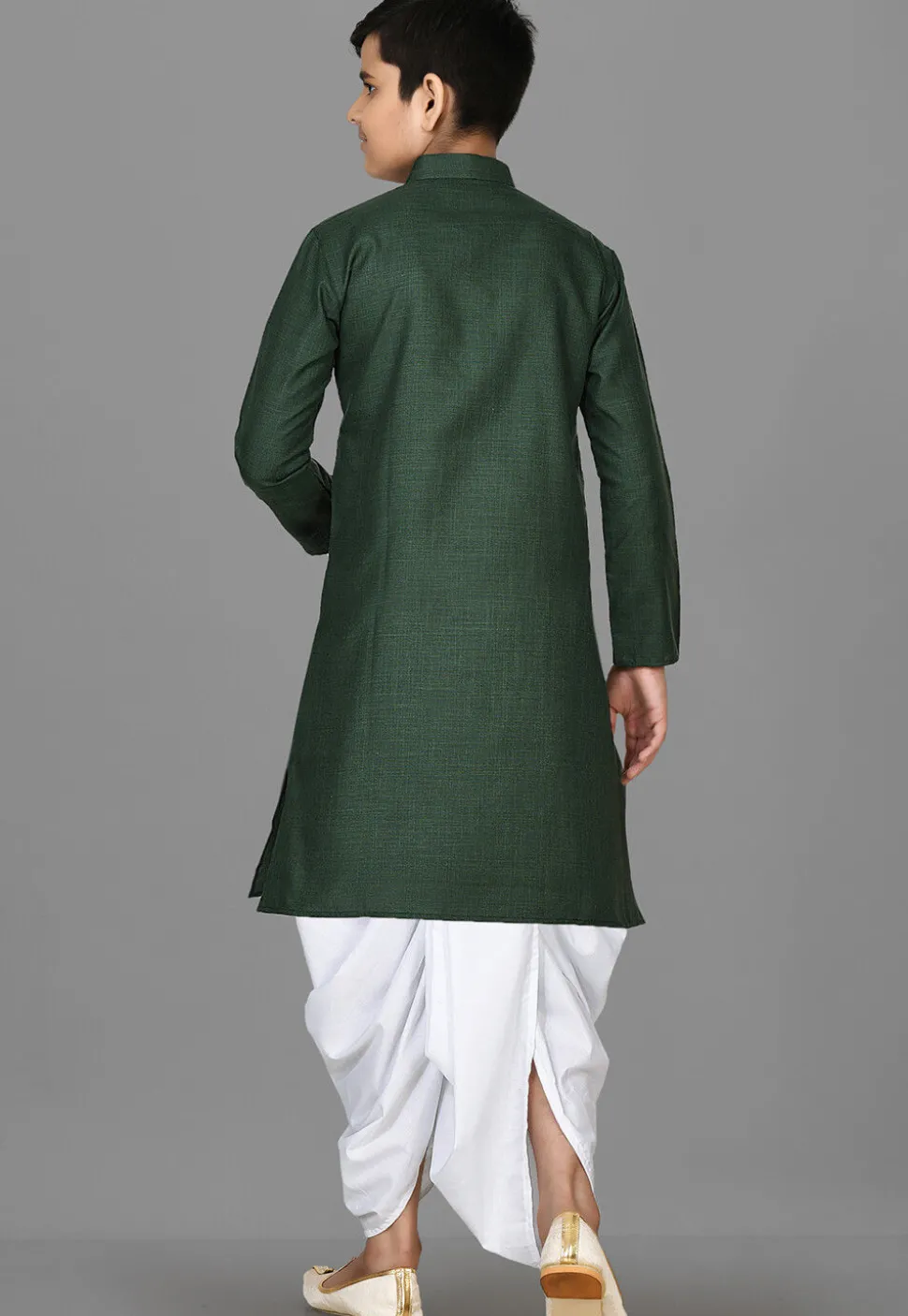 Solid Color Cotton Dhoti Kurta in Dark Green