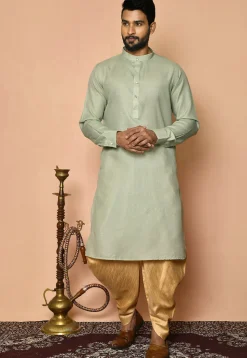 Solid Color Cotton Dhoti Kurta in Pastel Green
