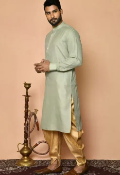 Solid Color Cotton Dhoti Kurta in Pastel Green