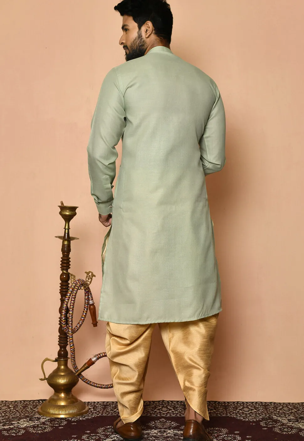 Solid Color Cotton Dhoti Kurta in Pastel Green