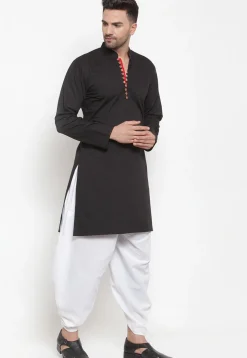 Solid Color Cotton Dhoti Kurta in Black
