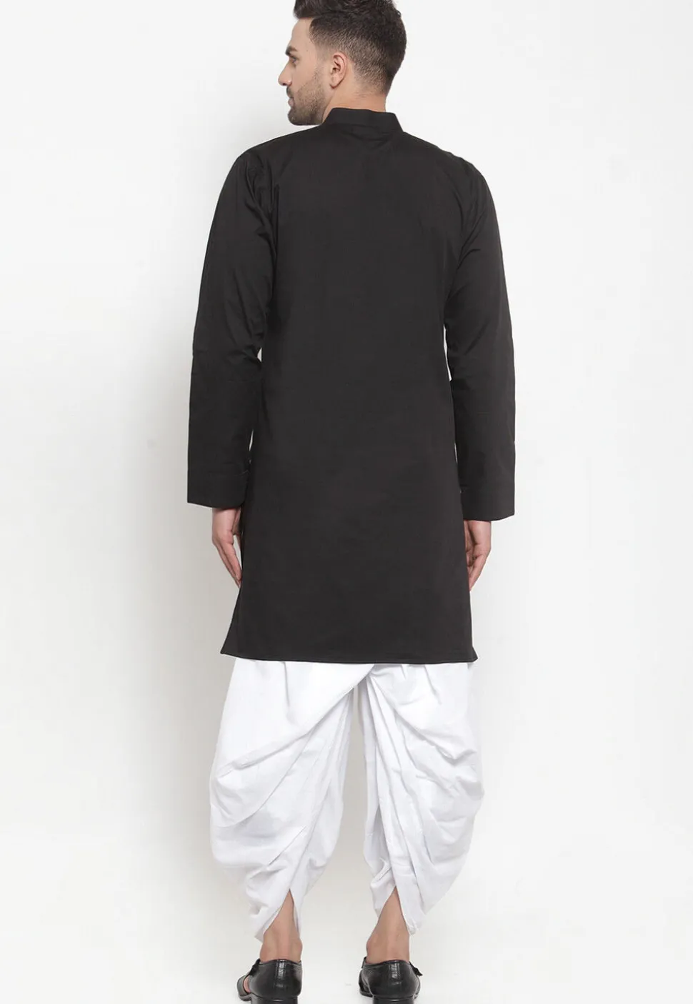 Solid Color Cotton Dhoti Kurta in Black