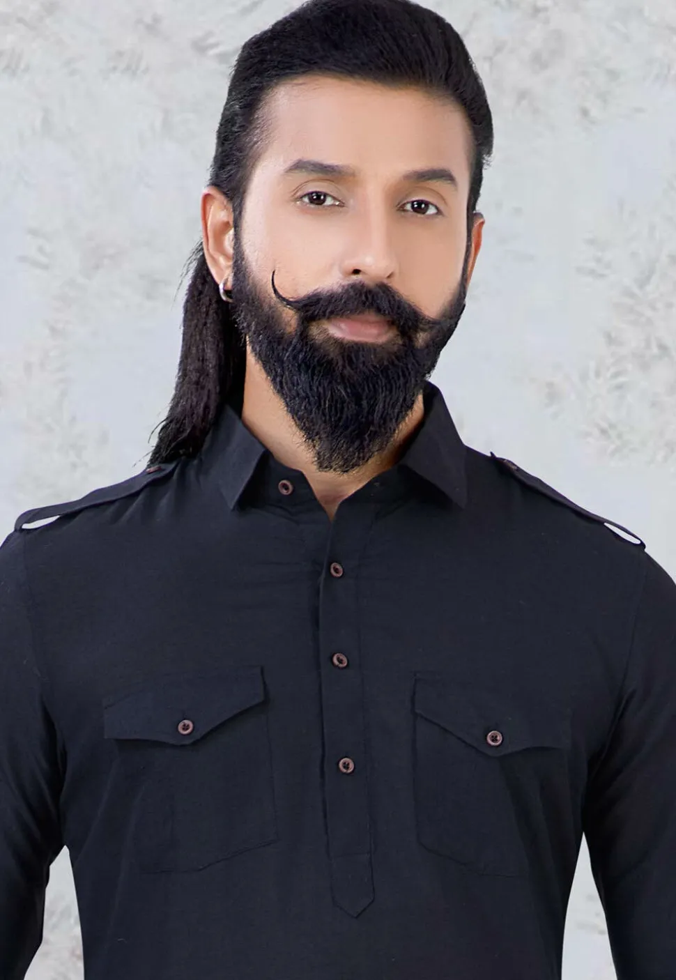 Solid Color Cotton Dhoti Kurta in Black