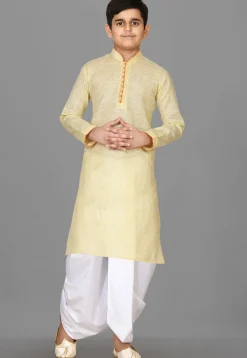 Solid Color Cotton Dhoti Kurta in Yellow