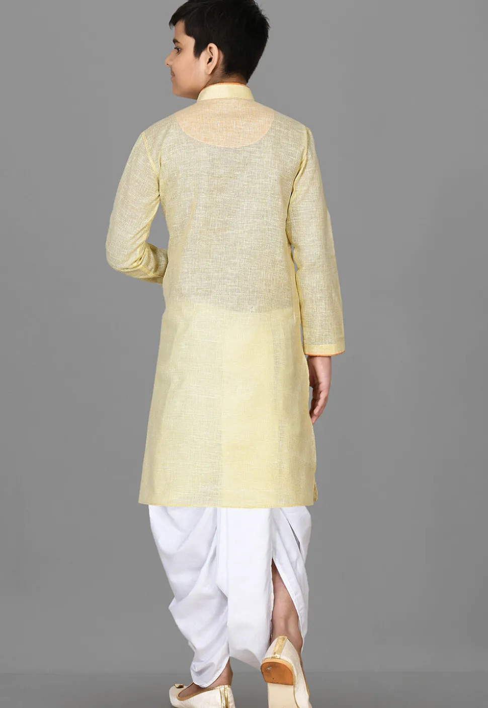 Solid Color Cotton Dhoti Kurta in Yellow