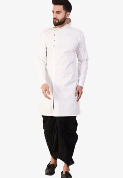 Solid Color Cotton Dhoti Kurta in Off White