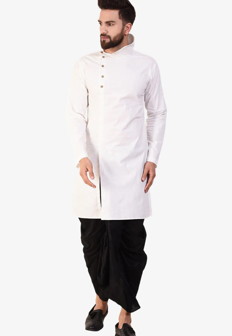 Solid Color Cotton Dhoti Kurta in Off White