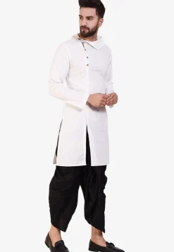 Solid Color Cotton Dhoti Kurta in Off White