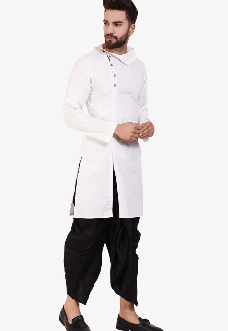Solid Color Cotton Dhoti Kurta in Off White