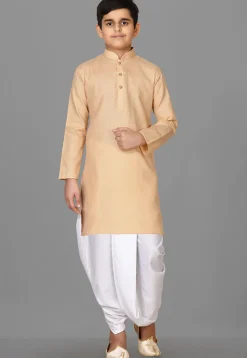Solid Color Cotton Dhoti Kurta in Beige