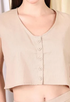 Solid Color Cotton Flex Co Ord Set in Light Beige