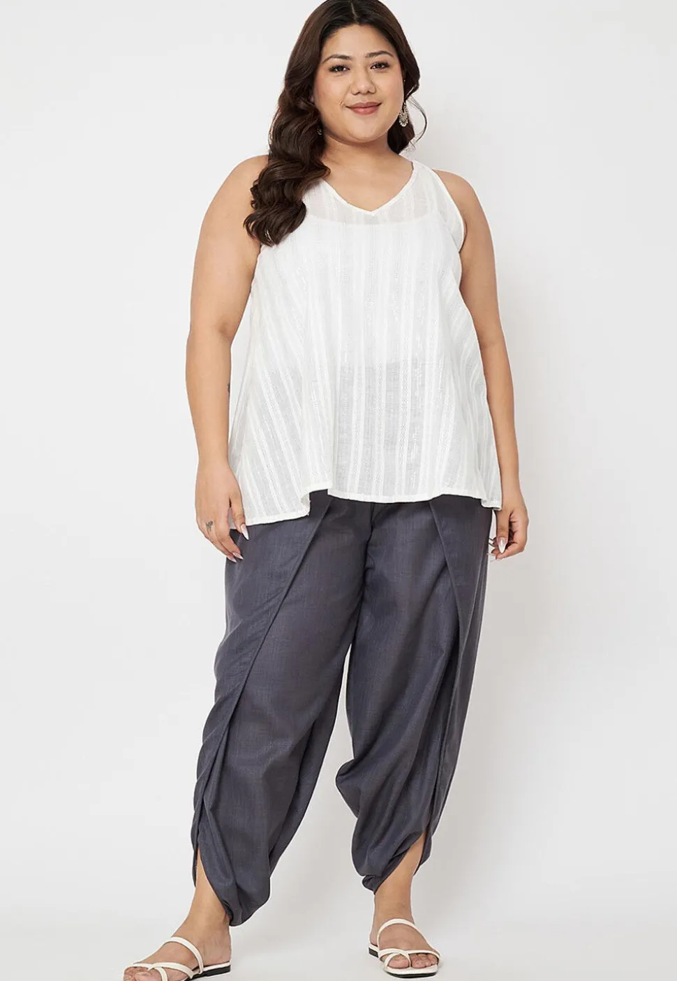 Solid Color Cotton Flex Dhoti Pant in Grey