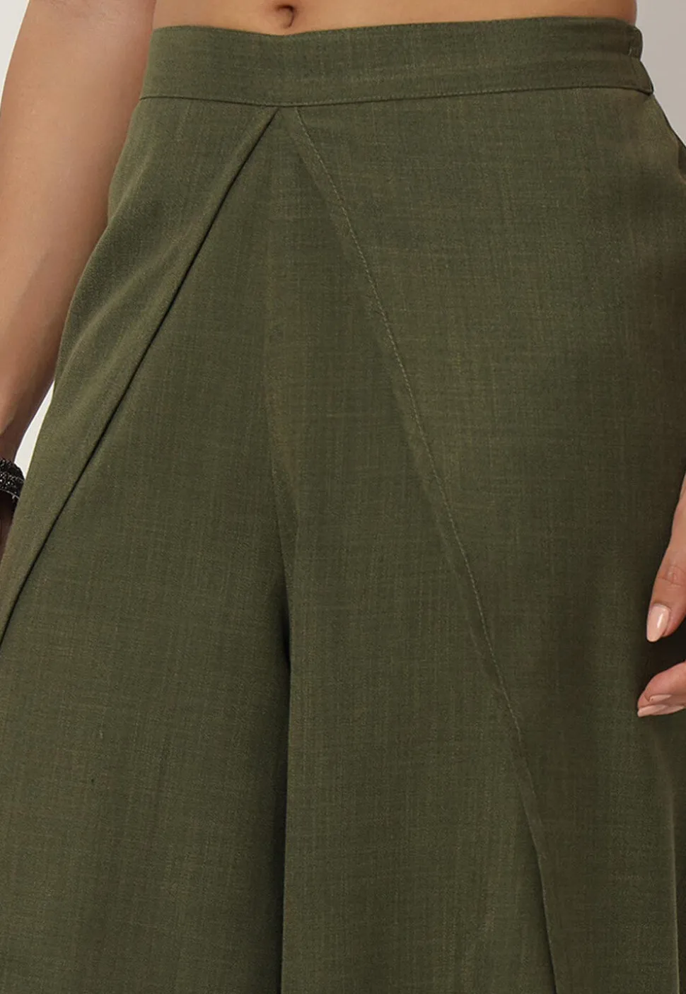 Solid Color Cotton Flex Dhoti Pant in Olive Green