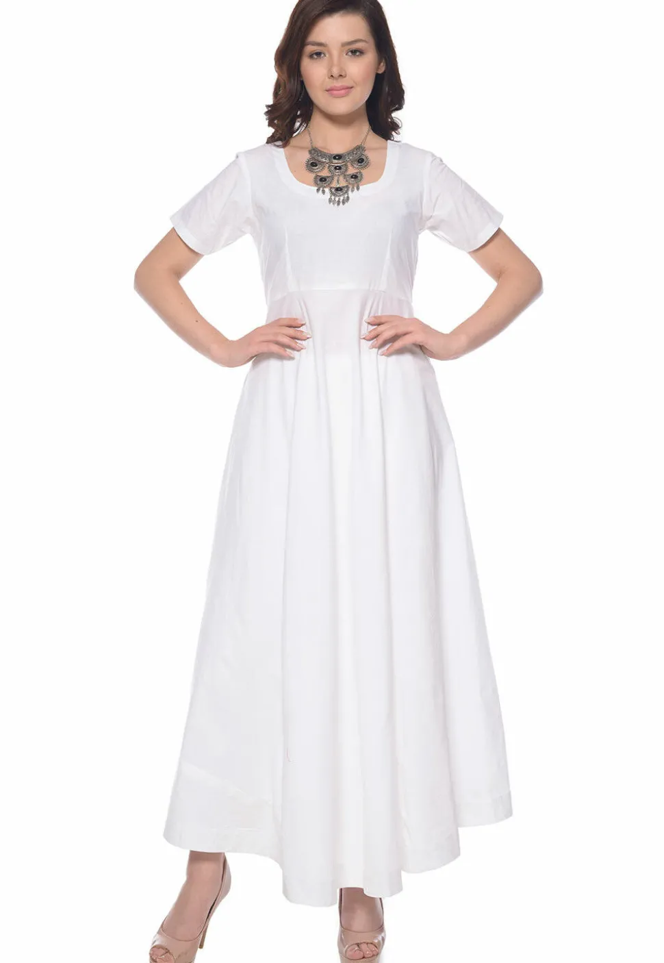Solid Color Cotton Gown in White