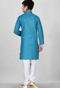 Solid Color Cotton Kurta Set in Blue