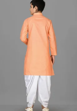 Solid Color Cotton Kurta Set in Peach