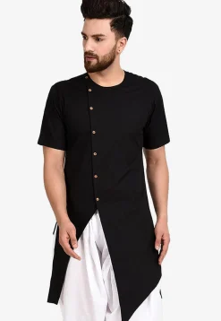 Solid Color Cotton Kurta in Black