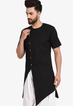 Solid Color Cotton Kurta in Black