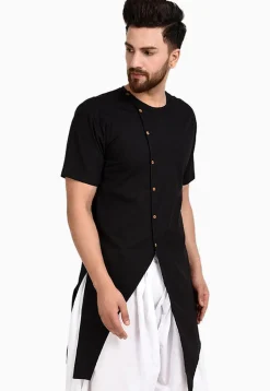 Solid Color Cotton Kurta in Black