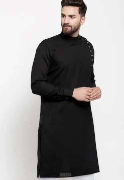 Solid Color Cotton Kurta in Black