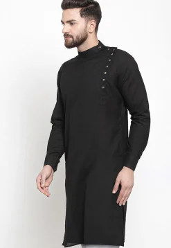 Solid Color Cotton Kurta in Black