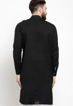 Solid Color Cotton Kurta in Black