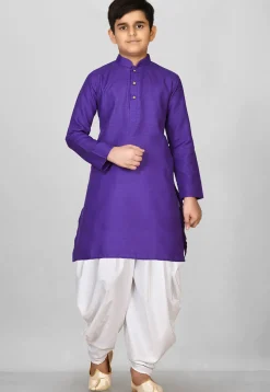 Solid Color Cotton Kurta Set in Violet