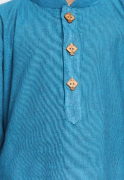 Solid Color Cotton Kurta Set in Blue