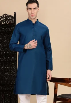 Solid Color Cotton Kurta in Blue