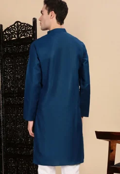 Solid Color Cotton Kurta in Blue