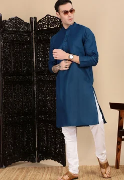 Solid Color Cotton Kurta in Blue