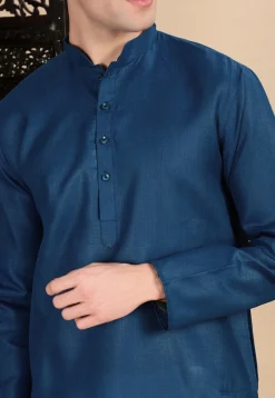 Solid Color Cotton Kurta in Blue