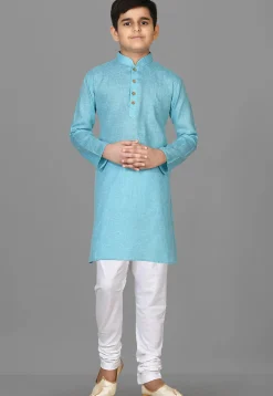 Solid Color Cotton Kurta in Sky Blue