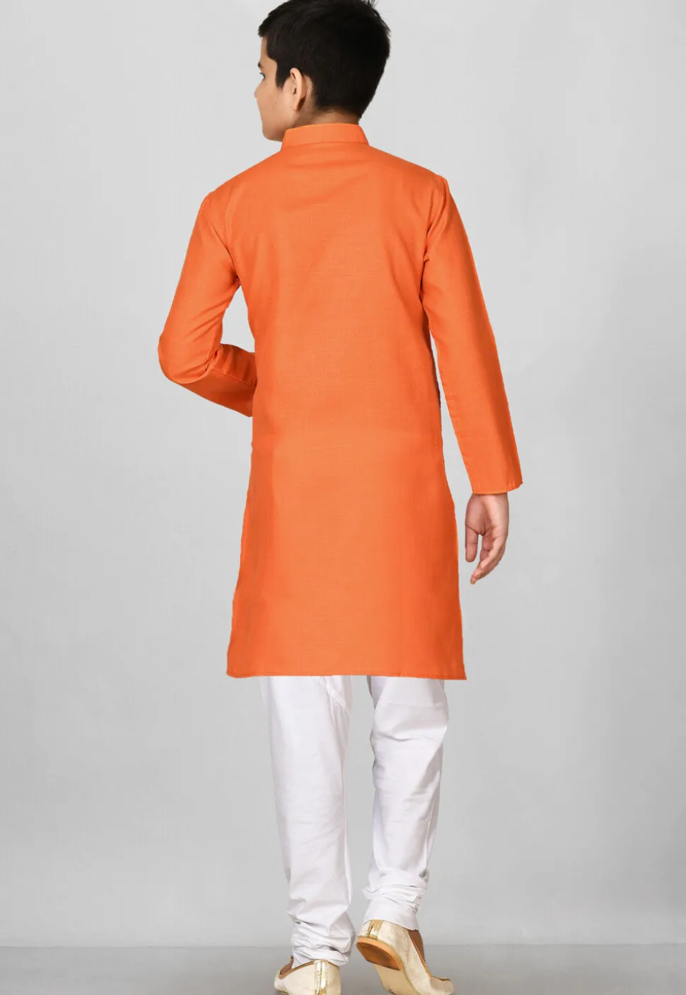 Solid Color Cotton Kurta Set in Orange