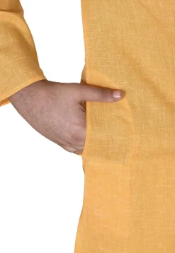 Solid Color Cotton Kurta Set in Mustard