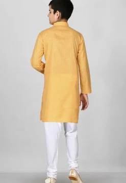 Solid Color Cotton Kurta Set in Mustard