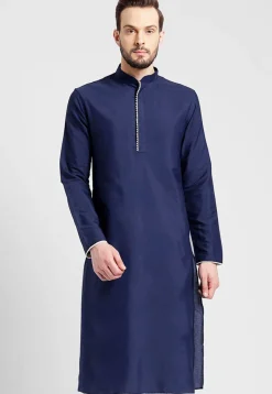 Solid Color Cotton Kurta in Navy Blue