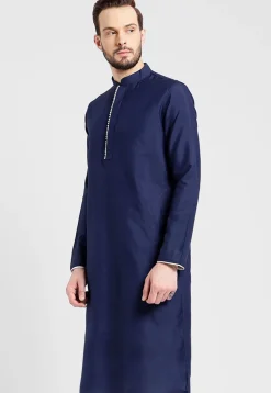 Solid Color Cotton Kurta in Navy Blue