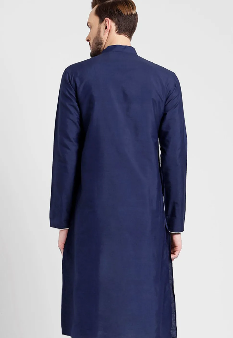 Solid Color Cotton Kurta in Navy Blue