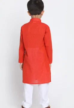 Solid Color Cotton Kurta Set in Rust