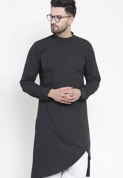 Solid Color Cotton Kurta in Black