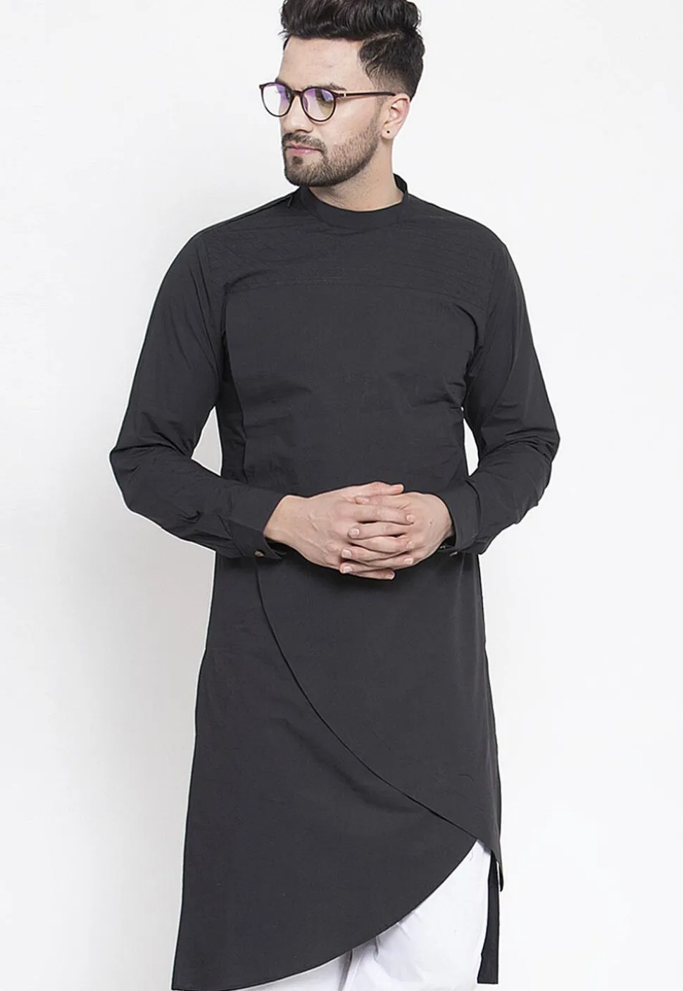 Solid Color Cotton Kurta in Black