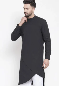 Solid Color Cotton Kurta in Black