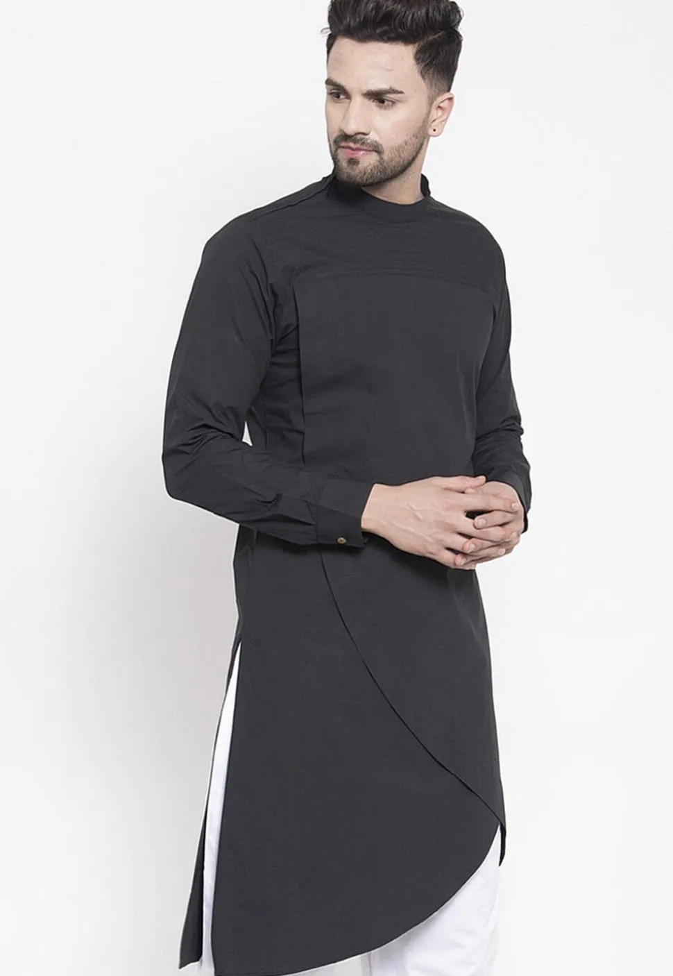 Solid Color Cotton Kurta in Black