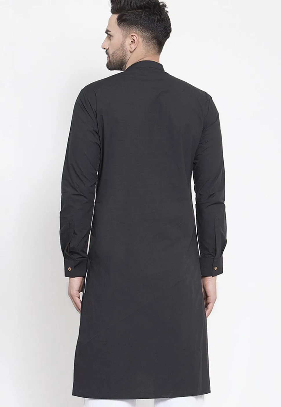 Solid Color Cotton Kurta in Black