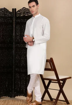 Solid Color Cotton Kurta in White