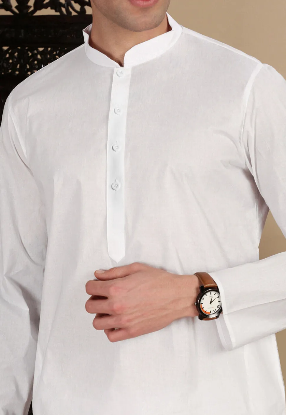 Solid Color Cotton Kurta in White